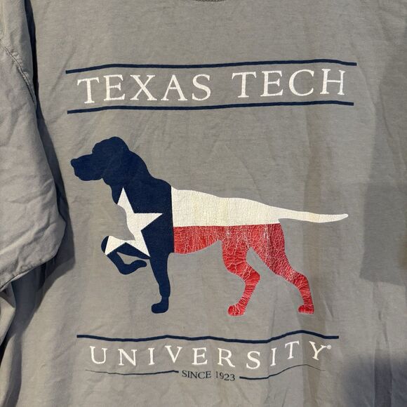 Texas Tech T-Shirt XL Gray Bird Dog Flag Red Raiders Short Sleeve Comfort Colors - Picture 2 of 8